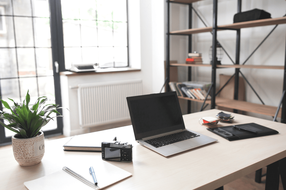 Remote work desk set up