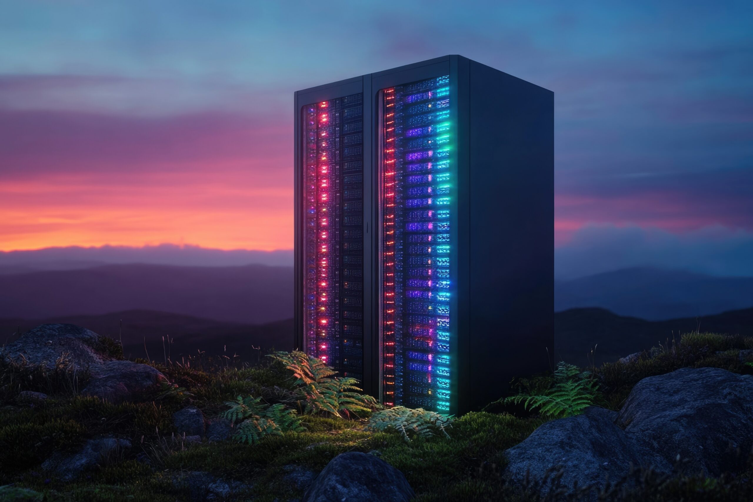 Data server in mountainous background